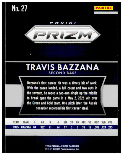 2026 Panini Prizm Travis Bazzana Card Throwback Cleveland Guardians