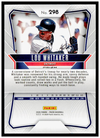 2026 Panini Prizm Lou Whitaker Card Pink Ice Prizm Detroit Tigers