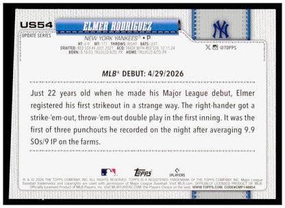 2026 Topps Update Elmer Rodríguez Card Holiday New York Yankees