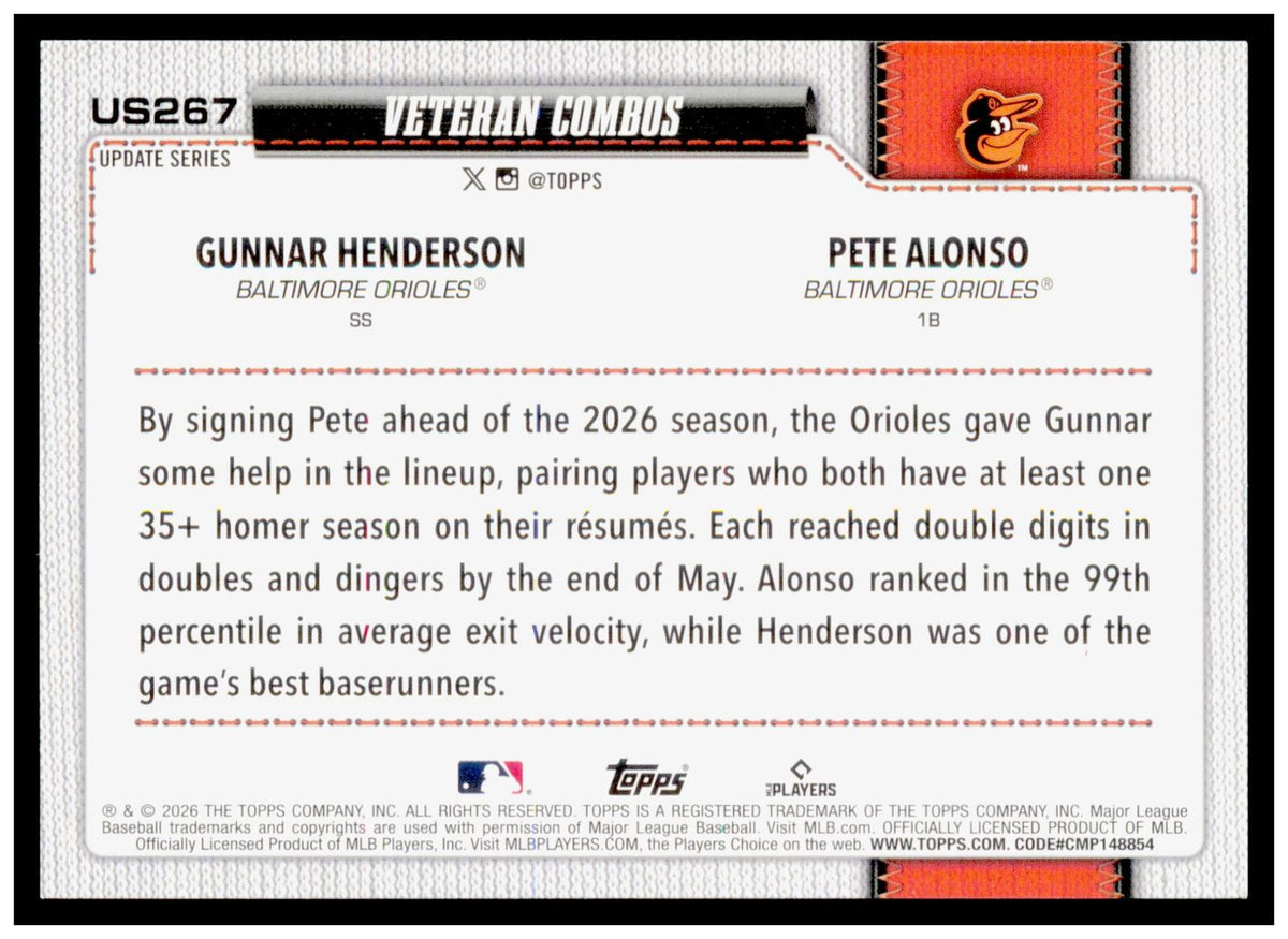 2026 Topps Update Gimme An 'O' Pete Alonso / Gunnar Henderson Holiday