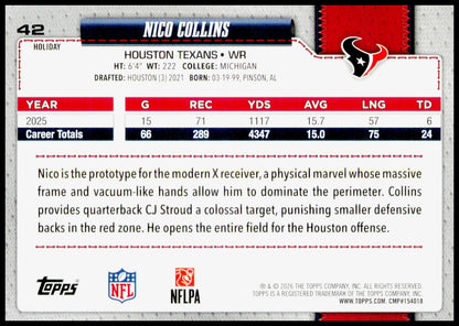 2026 Topps Holiday Nico Collins Card Houston Texans