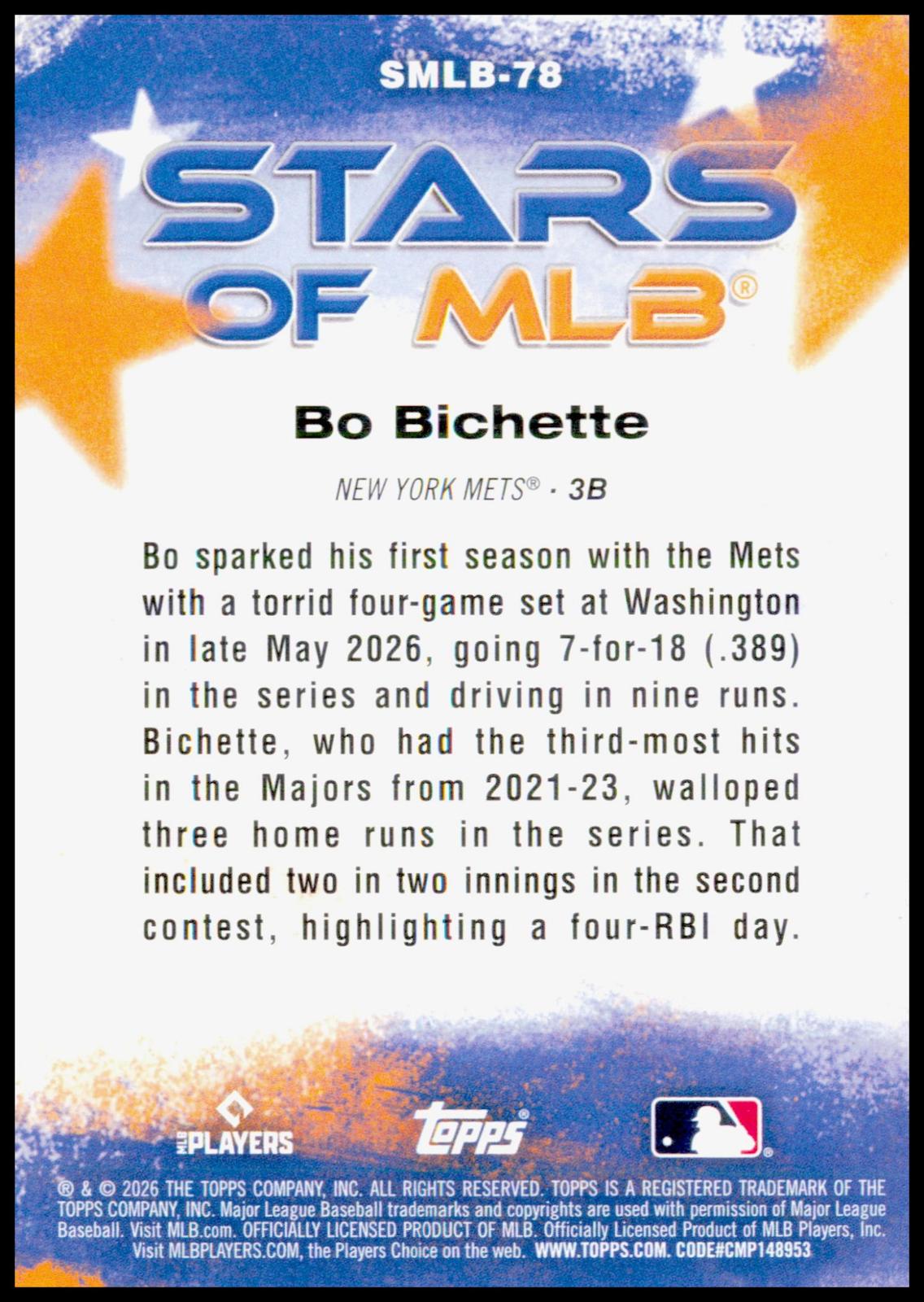 2026 Topps Update Bo Bichette Card Stars of MLB New York Mets