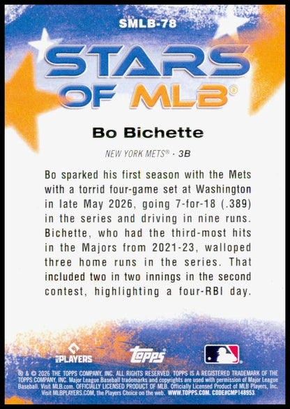 2026 Topps Update Bo Bichette Card Stars of MLB New York Mets