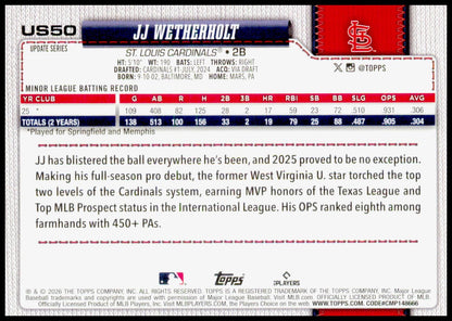 2026 Topps Update JJ Wetherholt Card RC St. Louis Cardinals