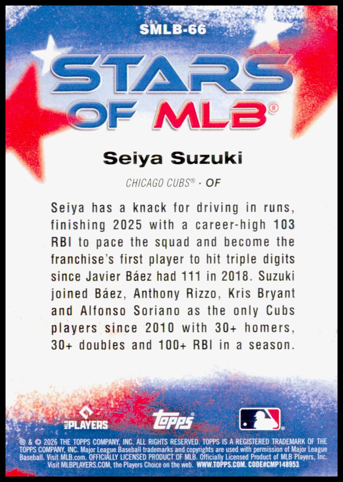 2026 Topps Update Seiya Suzuki Card Stars of MLB Chicago Cubs