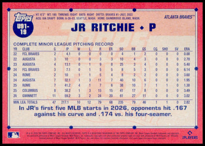 2026 Topps Update JR Ritchie Card 1991 Topps Baseball 35th Anniversary  Braves