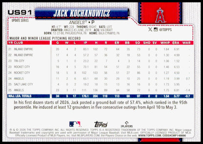 2026 Topps Update Jack Kochanowicz Card Los Angeles Angels
