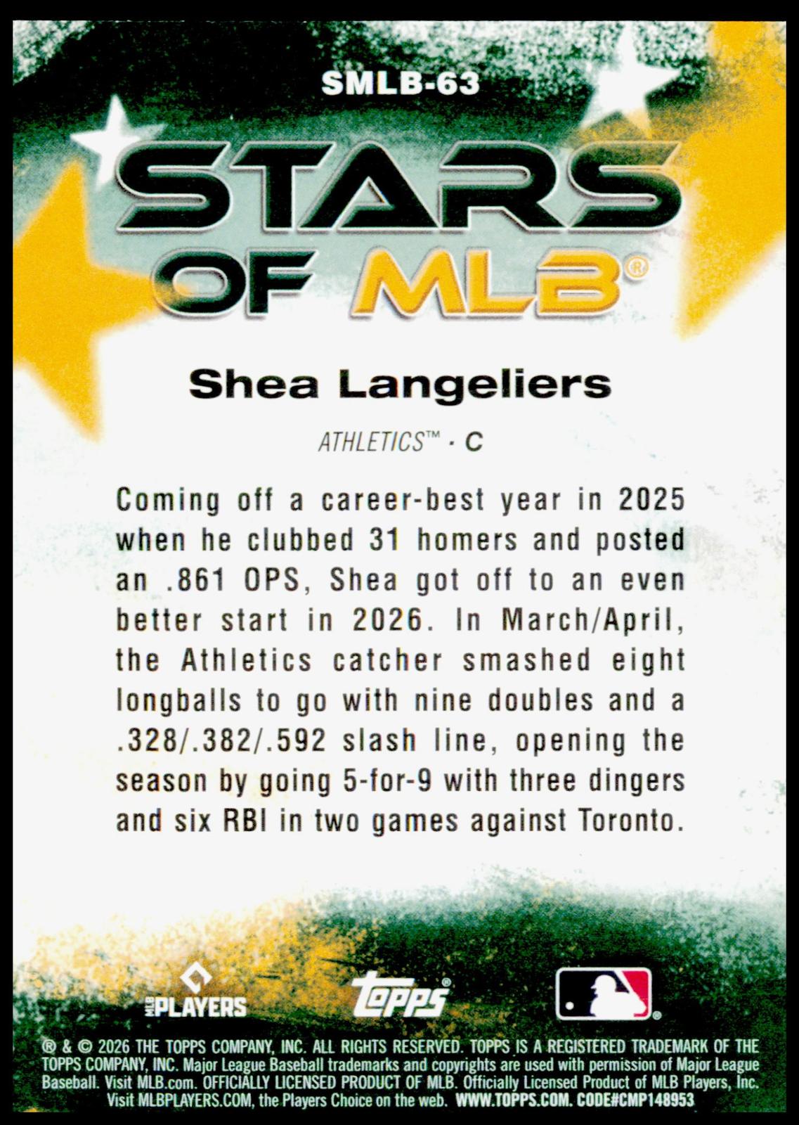 2026 Topps Update Shea Langeliers Card Stars of MLB Athletics