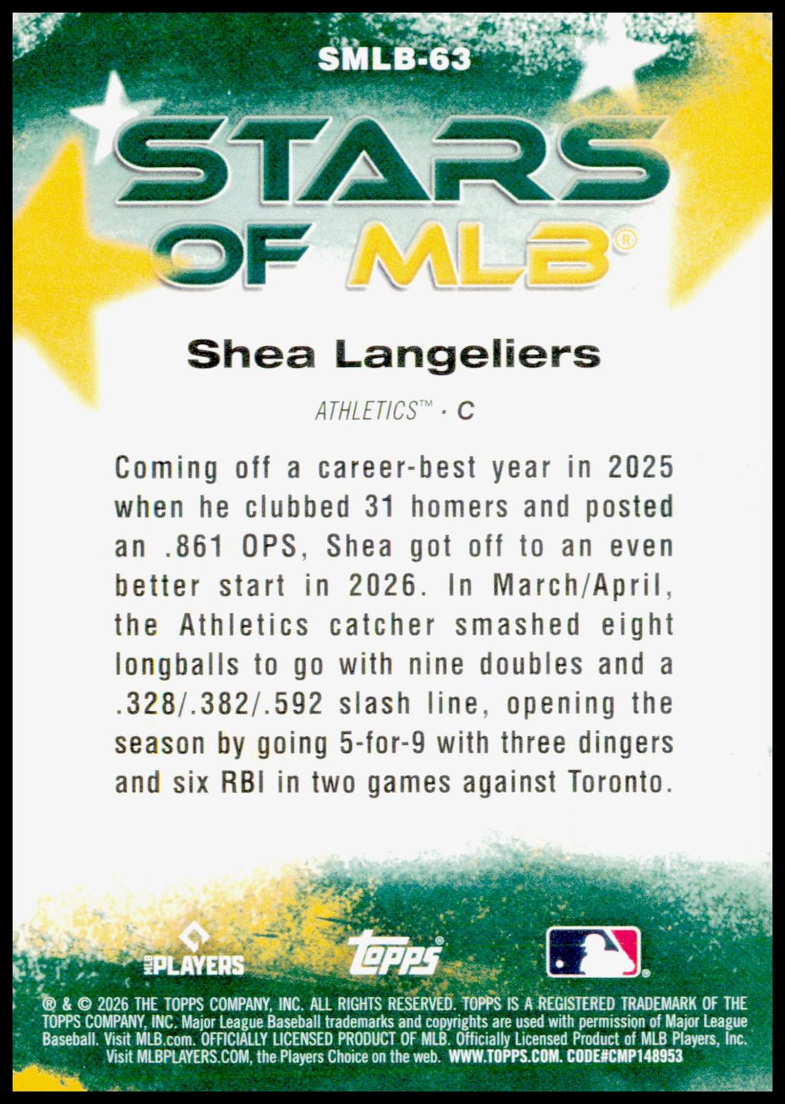 2026 Topps Update Shea Langeliers Card Stars of MLB Athletics