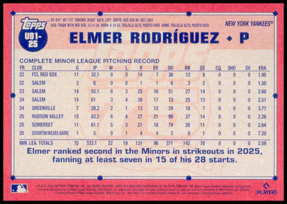 2026 Topps Update Elmer Rodríguez 1991 Topps Baseball 35th Anniversary Yankees