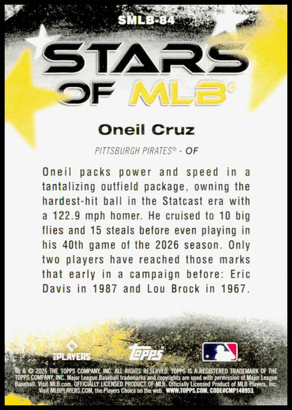 2026 Topps Update Oneil Cruz Card Stars of MLB Pittsburgh Pirates