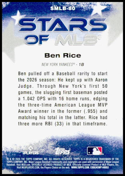 2026 Topps Update Ben Rice Card Stars of MLB New York Yankees
