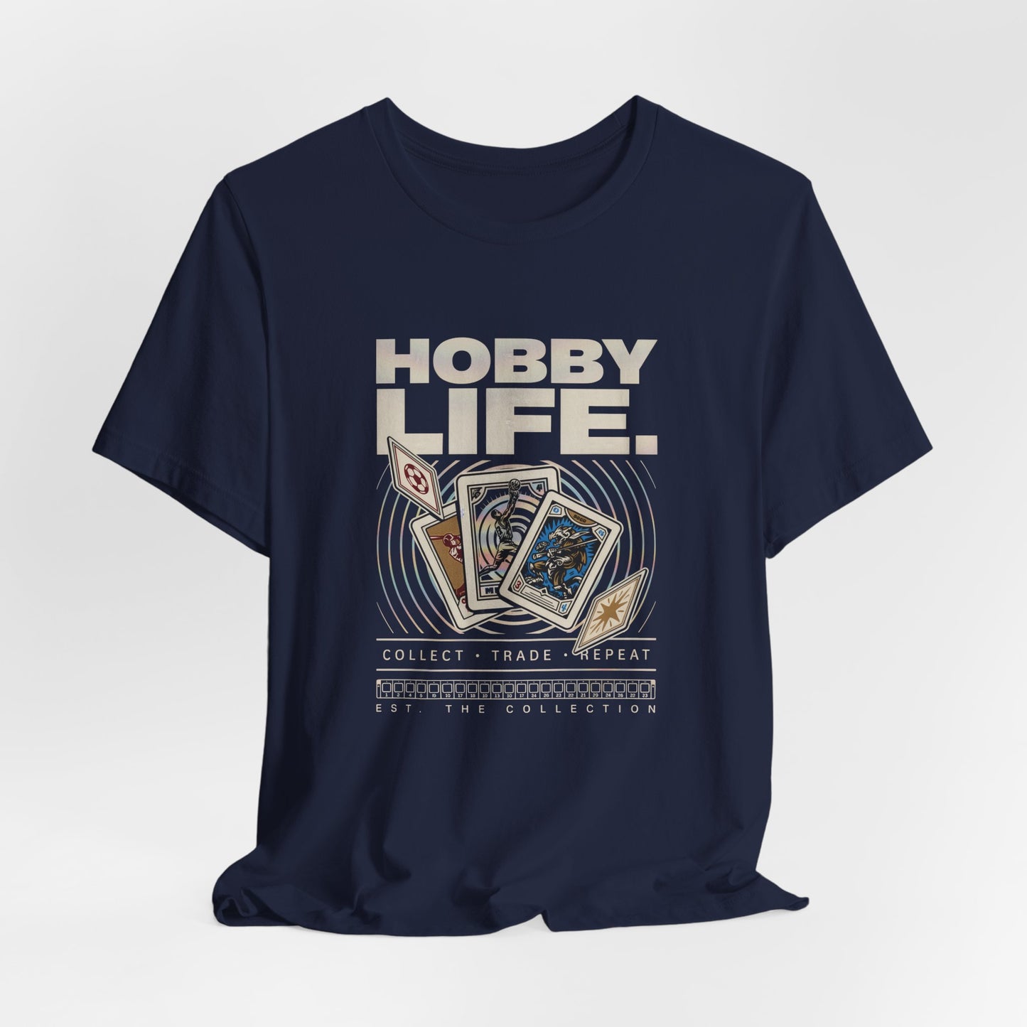 Collect, Trade, Repeat Trading Card Tee — Hobby Life Graphic T-Shirt