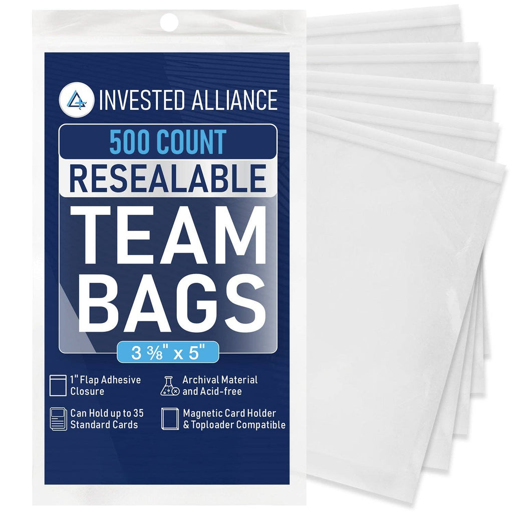 500 Pack Resealable Team Bags for Toploaders & Mags - Clear Adhesive Card Sleeves for Sports & TCG